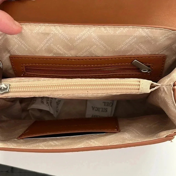 French Connection Crossbody Bag 23 L x 18 H x 8 W golden brown NWOT - Picture 5 of 12